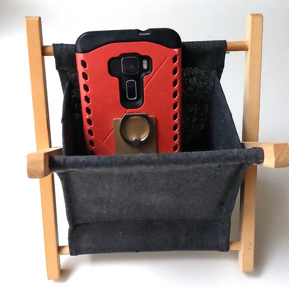 Folding desk organizer wood canvas storage pocket bin stand phone holder - Picture 1 of 4